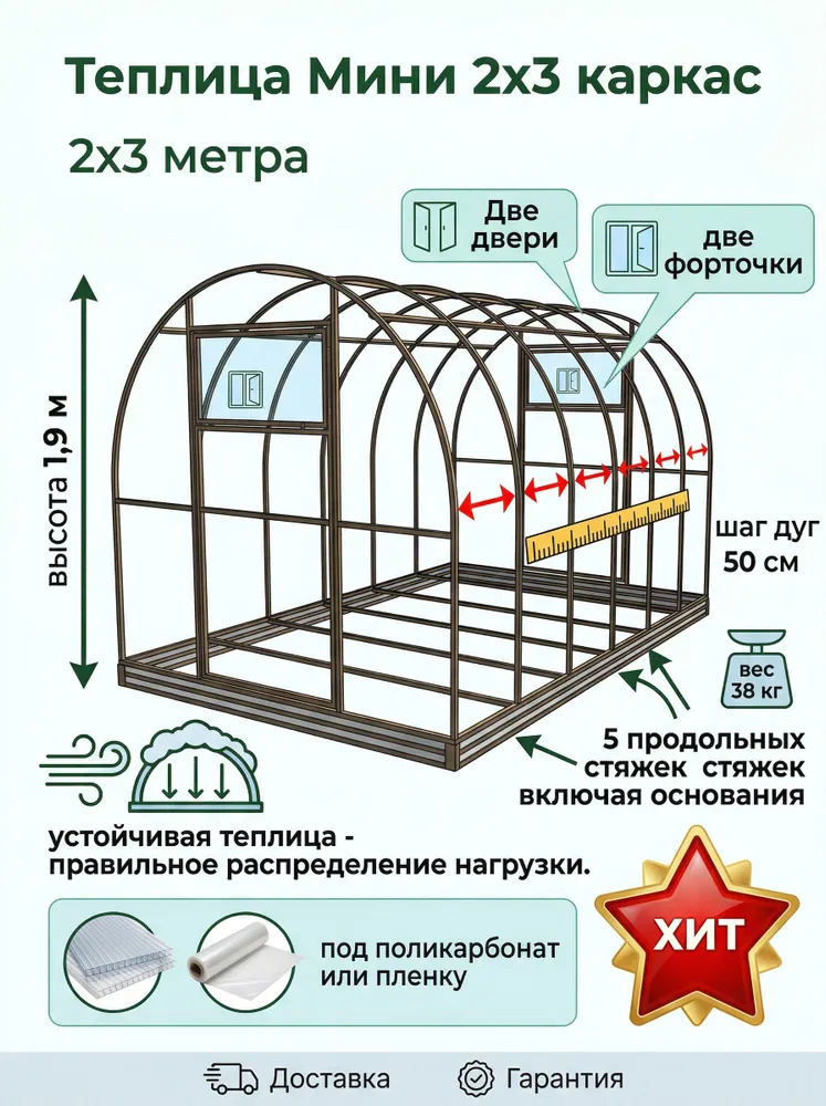 Теплица 2х3 каркас без поликарбоната