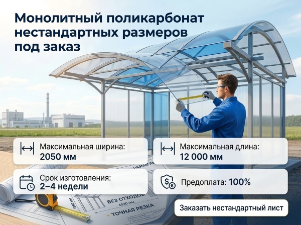 фото Монолитный поликарбонат нестандартных размеров под заказ
