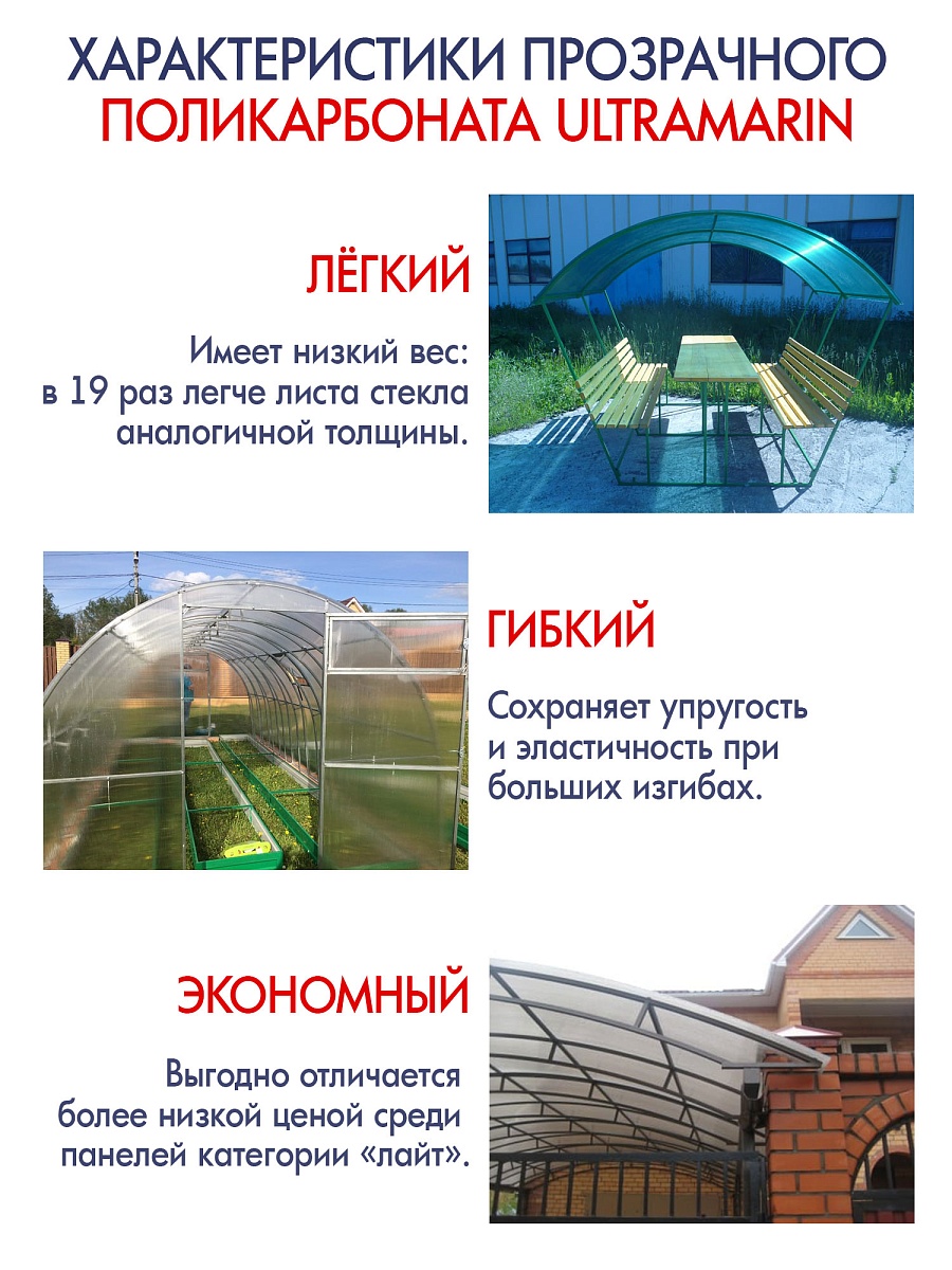 картинка Сотовый поликарбонат 4 мм ULTRAMARIN прозрачный, 12 м