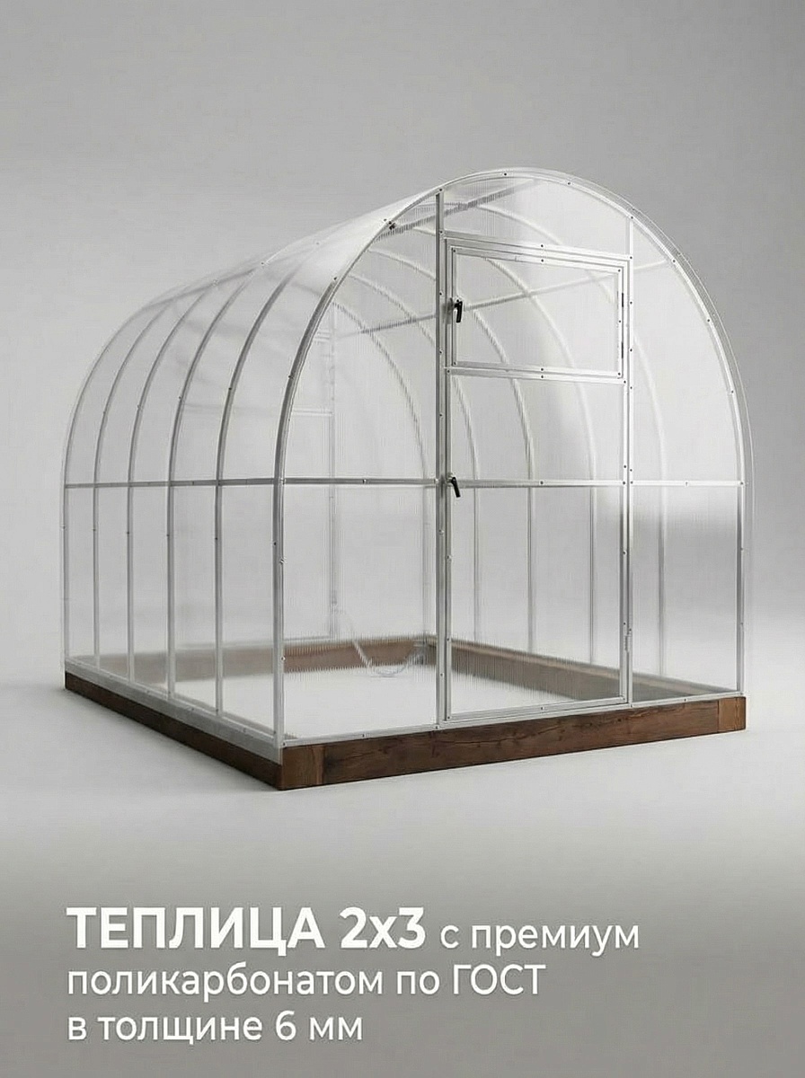 картинка Теплица 2x3 с поликарбонатом 6 мм Премиум класс